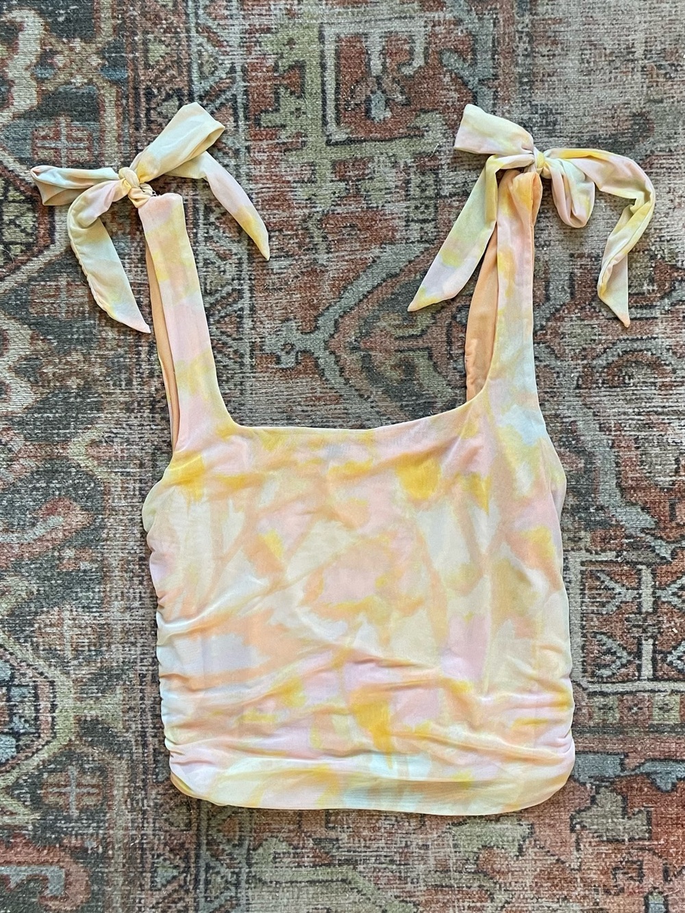 Free People Pastel Tie-Shoulder Watercolor Tank - Pink Yellow Cream